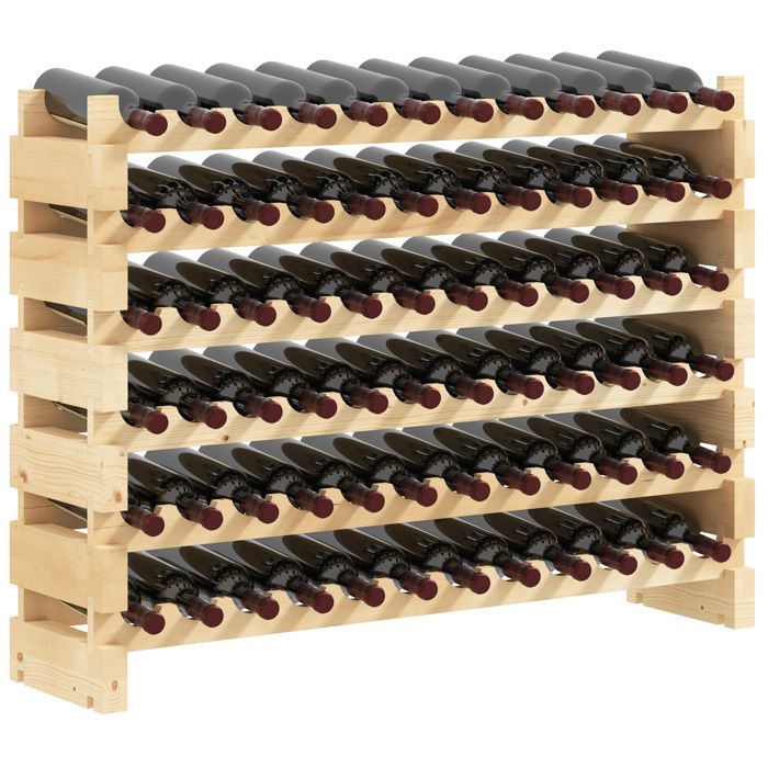 Casier à bouteilles - HOMCOM - 72 bouteilles 6 niveaux modulable superposable cave bars - bois de sapin - 114x28x85cm - naturel