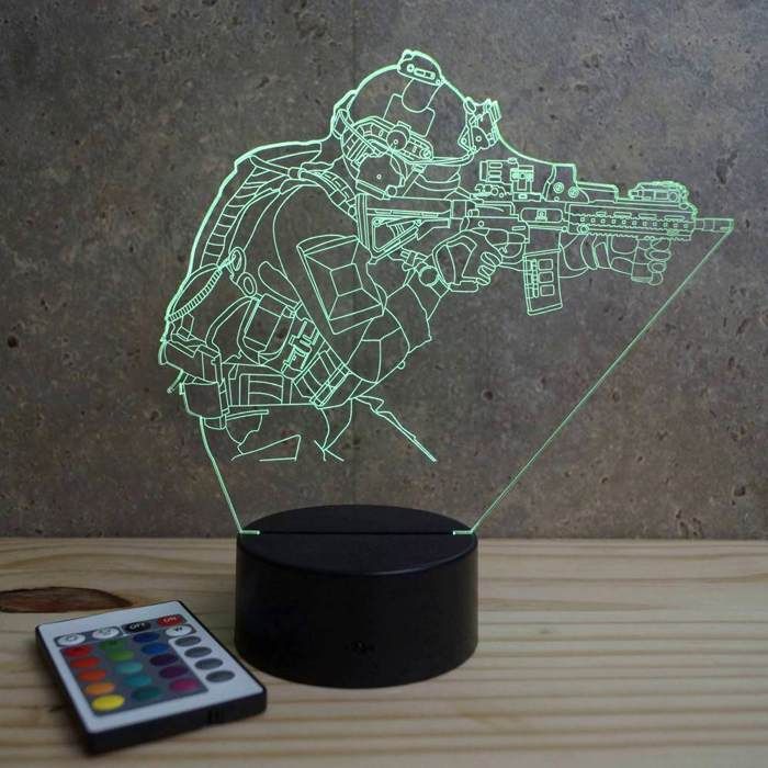 Lampe Commando Militaire Personnalisable - 16 Couleurs LED | Veilleuse 3D Avec Nom Ou Message