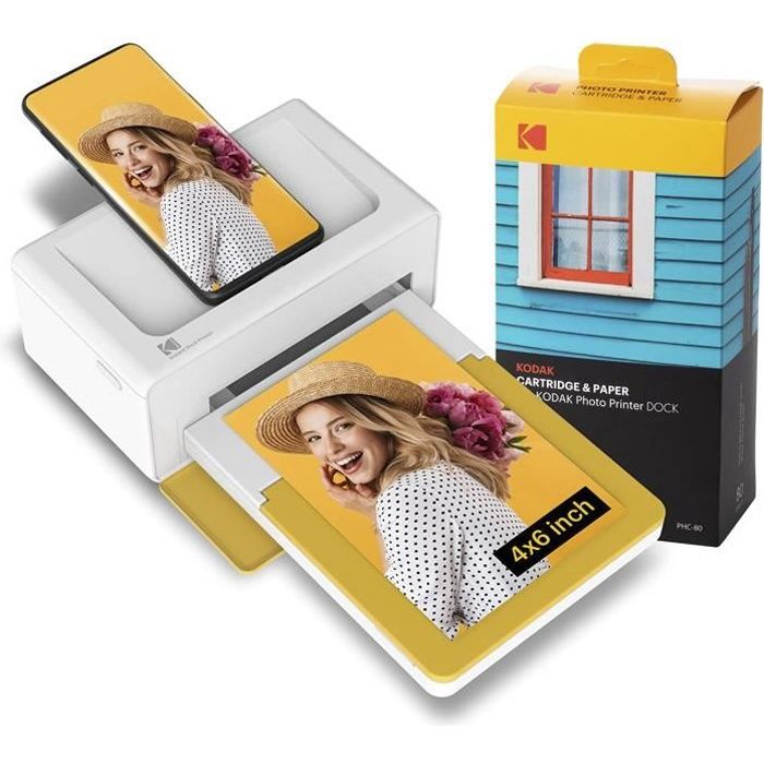 Kodak Dock Plus PD460 Imprimante Photo Portable pour Smartphones Tirage Photo Instantané 10x15cm Lot de 90 Papiers Photo