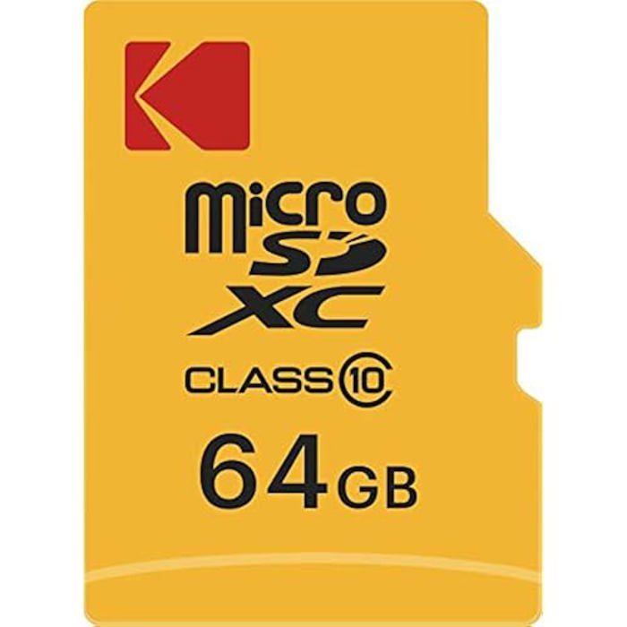 Carte mémoire microSD Classe 10 KODAK 64 Go - Vitesse de lecture 20 Mo/s