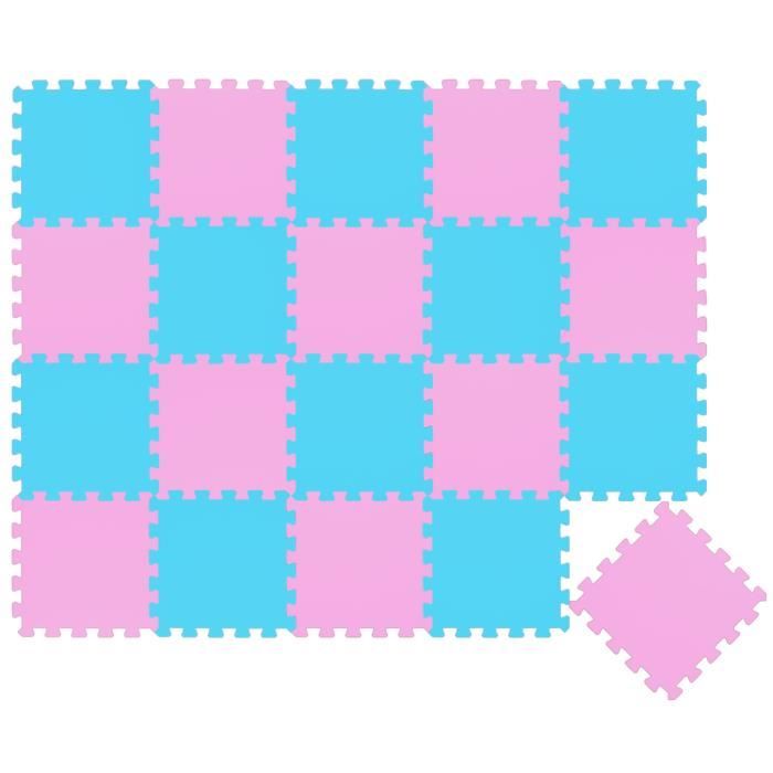 Tapis d'eveil Eva modele puzzle en mousse - 30 x 30 x 1 cm - Rose Bleu clair - Lot de 20 pieces