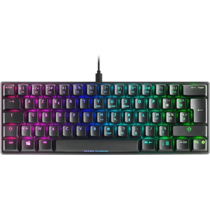 Mars Gaming MKMINIBFR, Clavier Mecanique Ultra-compact, Full RGB Chroma, Switch OUTEMU PRO Blue, Noir, Langue Francaise