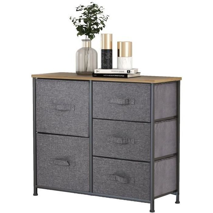 Commode en Tissu avec 3 tiroirs, Meuble de Rangement pour Chambres, Salon, Couloirs, Entrées, Gris- MONDEER