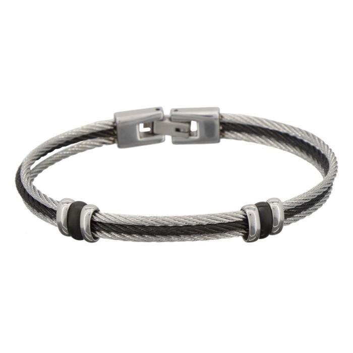 Bracciale Gourmette Uomo Ragazzo Acciaio Nero E Argento - Nuovo Con Etichette - Foto 4