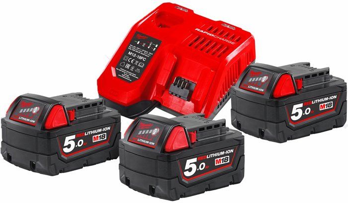 Milwaukee Pack Énergie M18NRG-503 4933451423 18V 5,0Ah Red Lithium + 1 batterie M12 2Ah OFFERTE