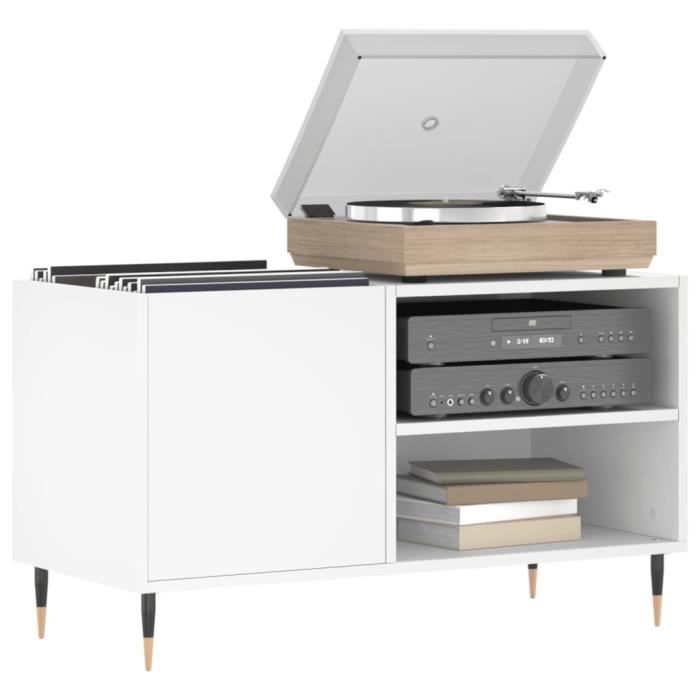 Armoire à Disques Vinyle Blanc Iiaky - Rangement 84,5x38x48 Cm - Plateau Pour Platine - Bois D'Ingénierie