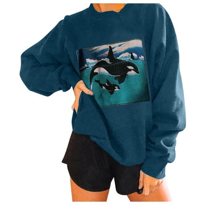 Onsoyours Sweatshirt Femme Imprimé Chat Mignon - Pull Col Rond Manches Longues Casual Et Confortable
