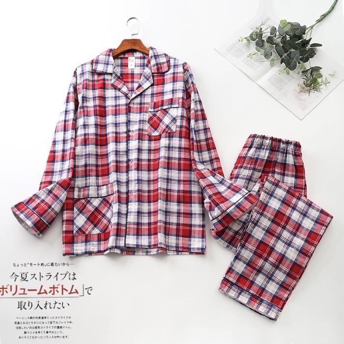 Pantalon De Pyjama Homme 100% Coton Léger à Carreaux - Bas De Pyjama Long Avec Poches Et Taille Élastique