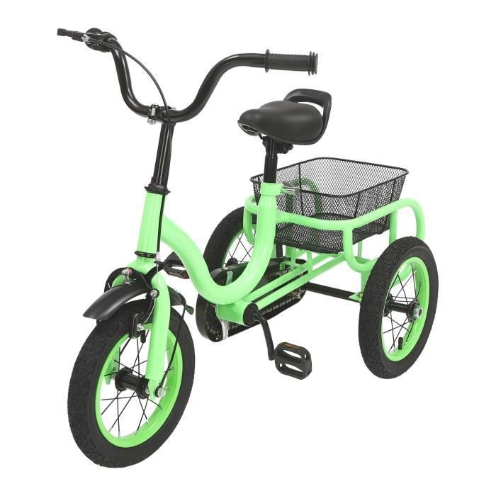 12 pouces Tricycle vélo à trois roues pour enfant Tricycle à une vitesse vélo claire vert