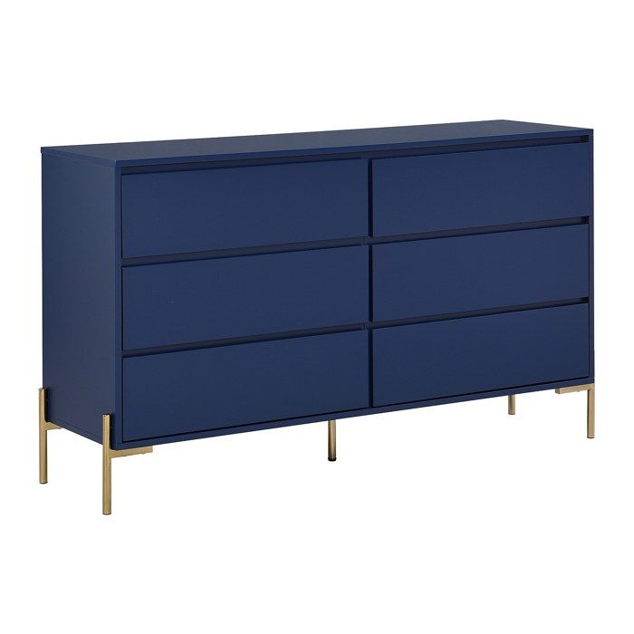 Commode 6 tiroirs - MDF et métal - Bleu laqué et doré - KORASA Commode 6 tiroirs - MDF et métal - Bleu laqué et doré - KORASA