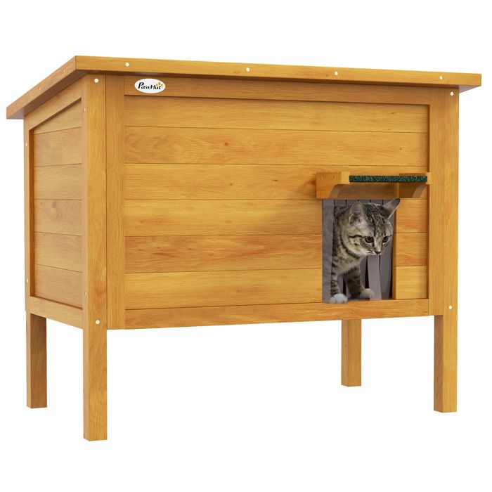 Maison pour chats - PawHut - toit ouvrable isolé isolée avec toit asphalte - bois - 85x50x68cm - naturel vert