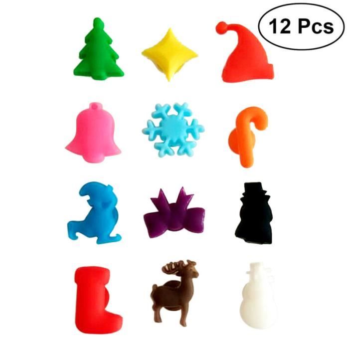 Lot De 12 Marqueurs De Verre Emoji En Silicone - Ventouses Réutilisables - Pour Fêtes Et Quotidien