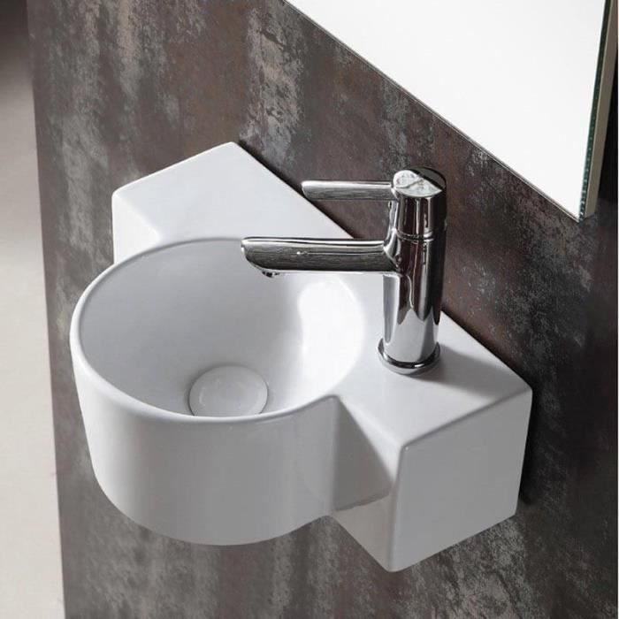 Lave main Asymétrique Droite - Céramique blanc - 40x28 cm - Pool