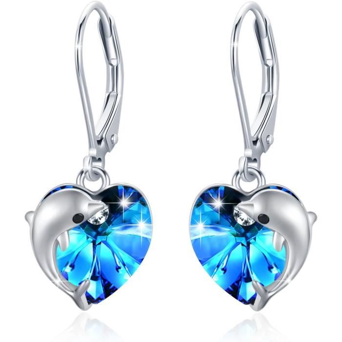 Boucles d'oreilles avec bille en corde et dauphin en acier inoxydable, Fuchsia main image 1