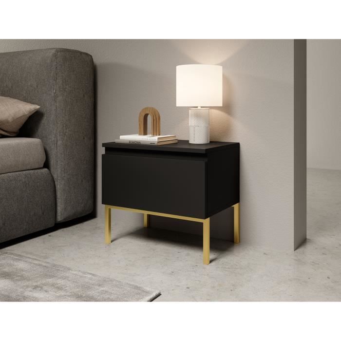table de chevet - selsey - bemmi - noir avec pieds dorés - style scandinave et moderne