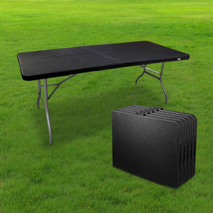 BOLLI Table Pliante Extérieur Aspect Rotin 8 Personnes – 180 X 75 X 73 Cm – Noire – Idéale Jardin, Terrasse, Balcon & Camping