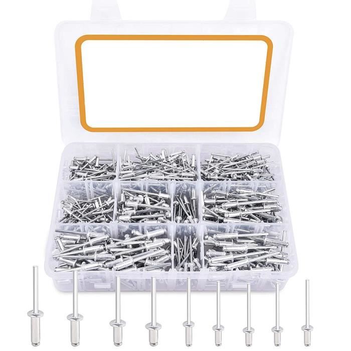 Assortiment de Rivets aveugles en Alu 400 pièces 6 différentes Tailles Raccord Solide Coffret