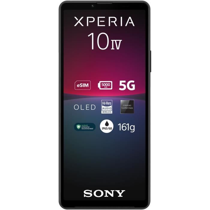 Smartphone SONY Xperia 10 IV - 128 Go - Noir - 6 Go RAM - Double SIM - Écran 21:9 - Caméra triple objectif