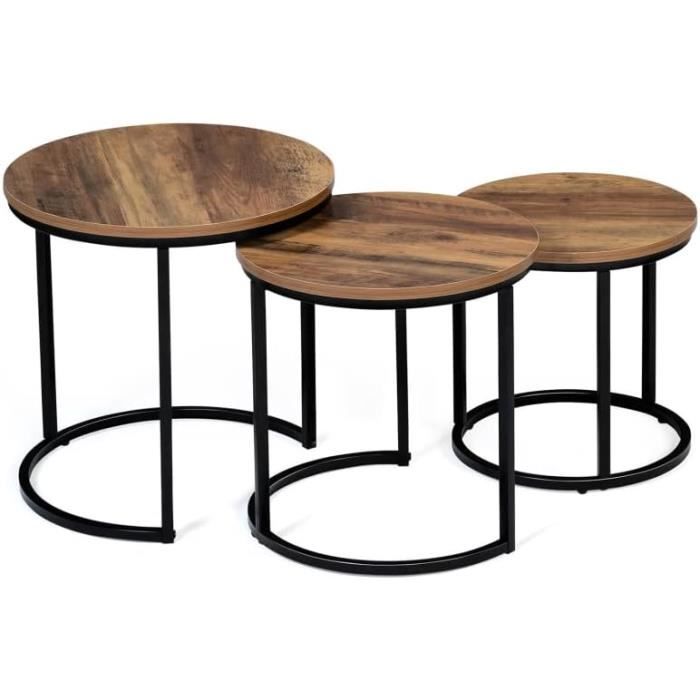 Lot De 3 Tables Basses Gigognes Scandinaves Gaia - Blanc & Bleu | Design Moderne, Pieds Bois