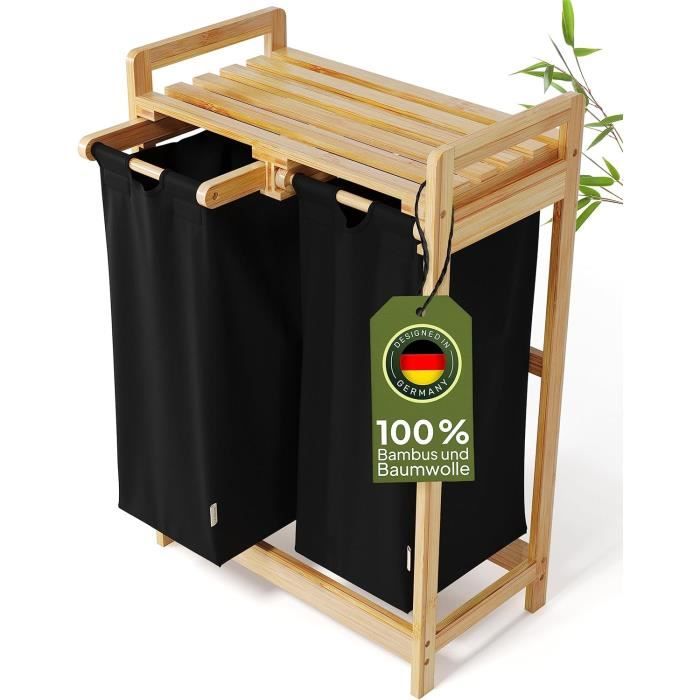 Panier à Linge Björn&Schiller 100L 2 Compartiments Avec Couvercle - Gris Étroite Et Haute