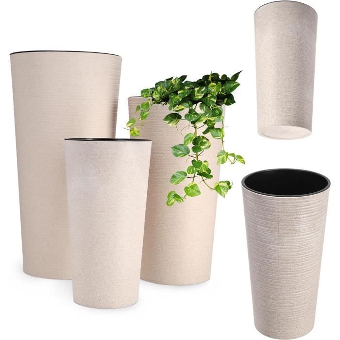EDANTI Grand Pot De Fleurs Haut 25cm - Pot Intérieur Extérieur Résistant Gel Pour Balcon Et Jardin - Vert