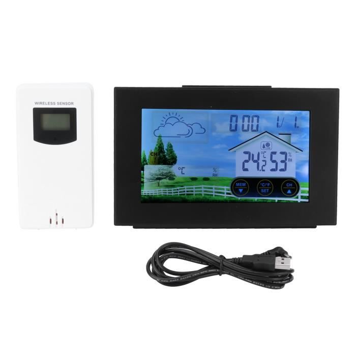 Thermomètre digital intérieur, Mini LCD Thermomètre Hygromètre Interieur, avec Horloge, pour Maison Bureau, Noir