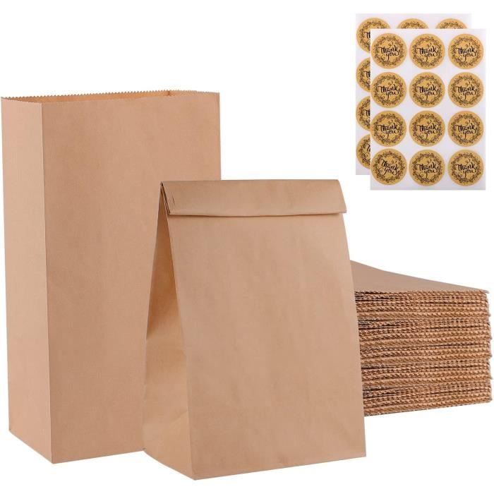 24 Sachets Cadeaux Kraft Avec Poignées – 15,5 X 22 X 8 Cm – Avec Autocollants – Pour Fêtes, Bonbons, Petits Cadeaux