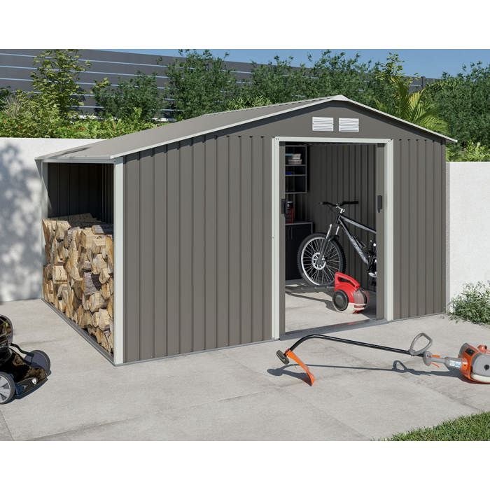 Abri de jardin métal avec bûcher 813 m² Trigano + kit dancrage