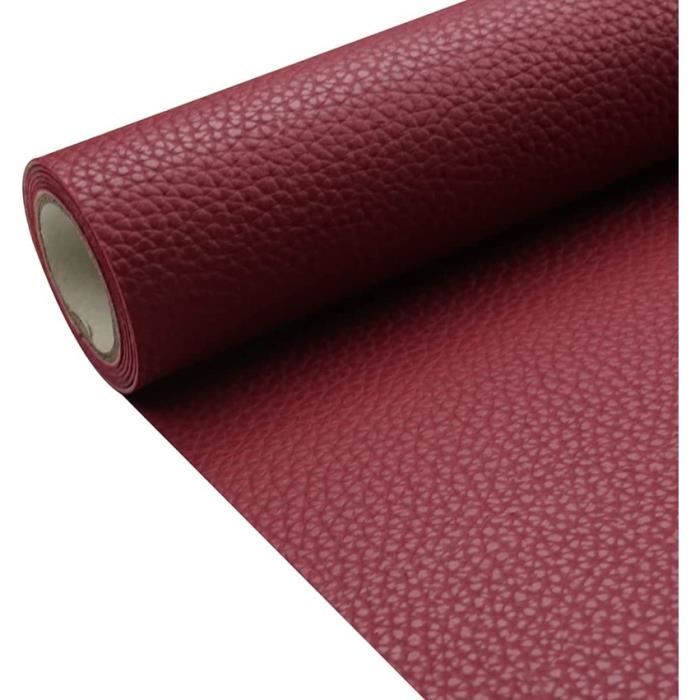Tissu en cuir synthétique texture litchi rouge foncé 30 x 135 cm 1,13 mm d'épaisseur pour travaux manuels, couture, canapé, sac à