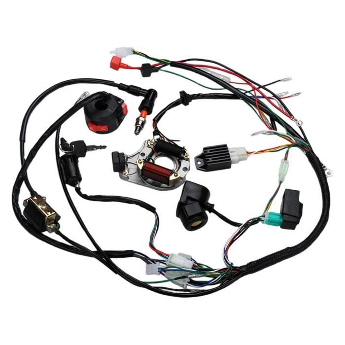 Kit Faisceau Câblage Complet Pour Pit Bike 110-125-140cc - Avec CDI, Bobine, Bougie Et Interrupteur