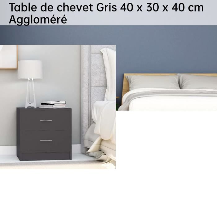 GES Table de chevet Gris 40 x 30 x 40 cm L'assemblage est requis Avec 2 ...