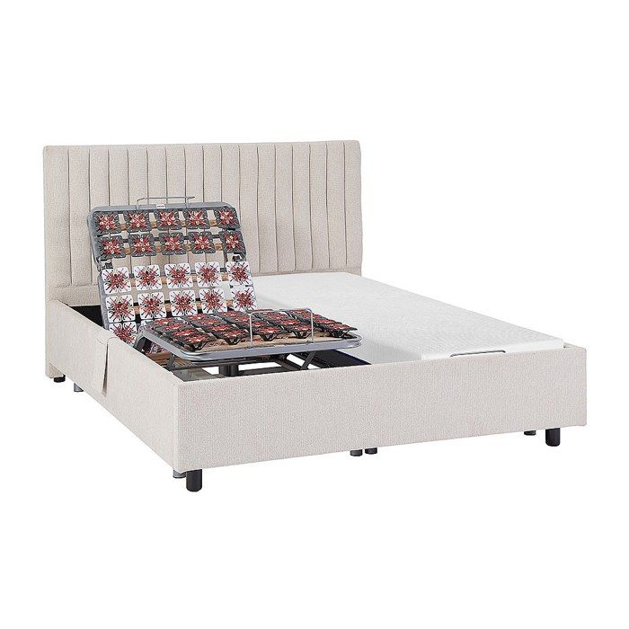 Lit électrique de relaxation déco tout plots + matelas mémoire de forme - 2 x 70 x 190 cm - Tissu - Beige - SASORA de YSMÉE