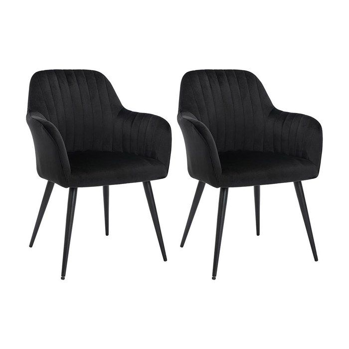 Lot de 2 chaises avec accoudoirs en velours et métal - Noir - ELEANA