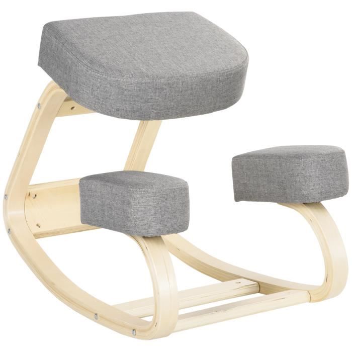 tabouret ergonomique - siège assis à genoux - chaise à genoux grand confort - bois bouleau polyester gris 51x69x58cm noir