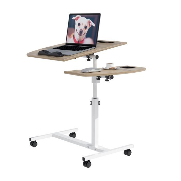 Table Roulante Pour Ordinateur Portable - Bureau Pliant Avec Roulettes - Cerisier Jaune