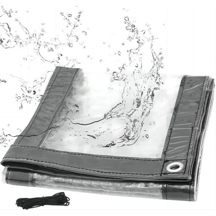 WOLTU Bâche Transparente avec Oeillets 2 x 1 m Bâche de Protection Imperméable 380g/m² PVC