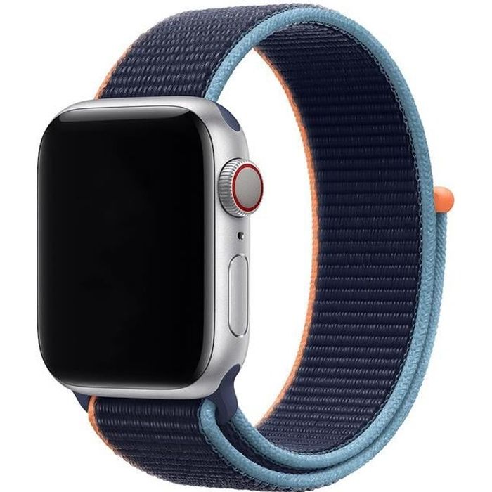 Bracelet Sport pour Apple Watch 42mm/44mm/45mm/46mm/49mm Series Ultra 11 10  SE Boucle Nylon Tissé Bleu Marine