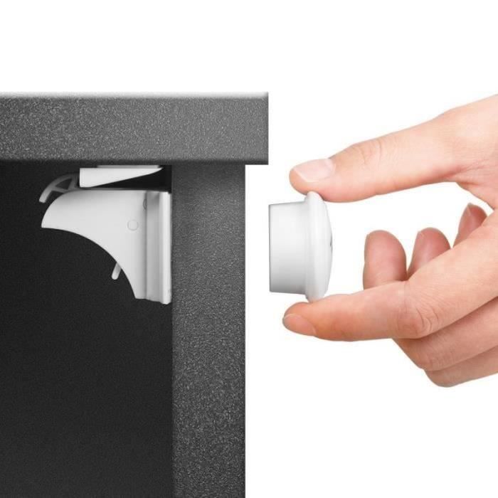 Verrous Magnétiques De Sécurité Pour Tiroirs Et Armoires - Blanc, Installation Adhésive Sans Perçage, Sécurité Enfant