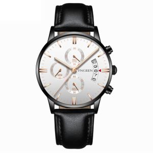 Montre Homme AIG Direct Classique - Cadran Blanc, Bracelet Cuir Noir, Mouvement Quartz - Neuf Sans étiquette