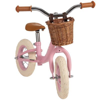 Janod - Draisienne en Métal - Look Rétro Vintage - Apprentissage Équilibre et Autonomie - Selle Réglable, Pneus Gonflables - Panier Inclus - Couleur Rose - Dès 3 ans, J03295