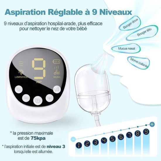 Aspirateur Nasal Électrique Bébé HEYVALUE - Rechargeable, Musique & Lumière, 3 Niveaux, Pour Nouveau-nés