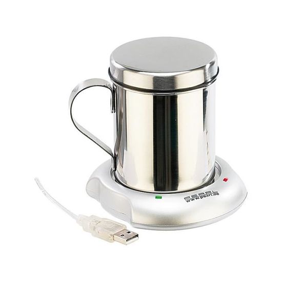Chauffe-Tasses USB EUROWEB - Pour Garder Café/Thé Chaud Au Bureau - Couleur Argenté - Neuf