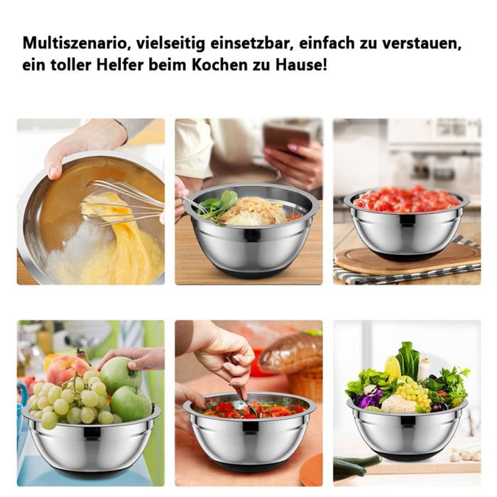 Set De Saladiers - ARTHUR MARTIN - AM032 - 16-20-24 Cm - Couvercles Hermétiques - Acier Inoxydable - Fond En Silicone Anti-dérapant - Maison
