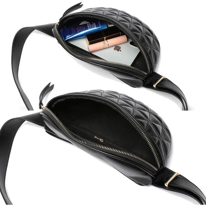 Sac Banane Femme Sac de Ceinture en Cuir PU Noir A Noir