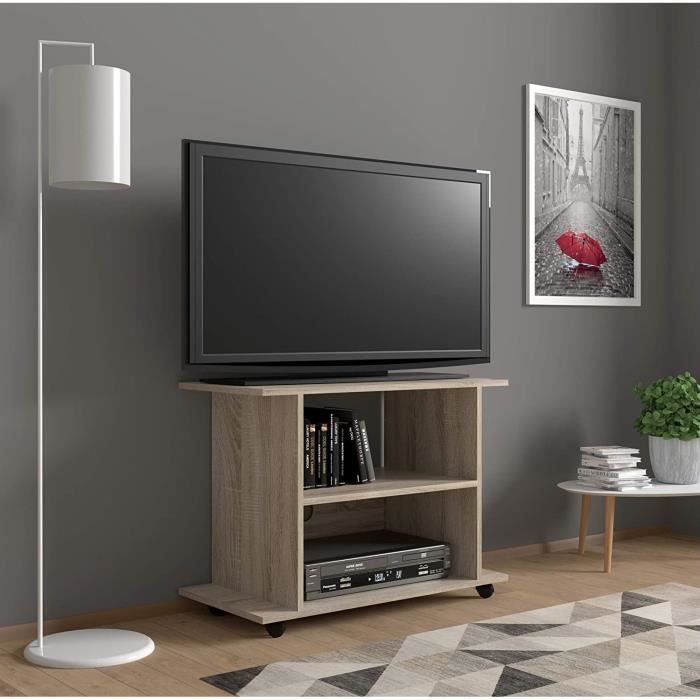 Meuble TV Avec Roulettes Et étagères - 80x40x40 Cm - Style Rustique - Pour Salon Ou Chambre - Montage Facile - 6