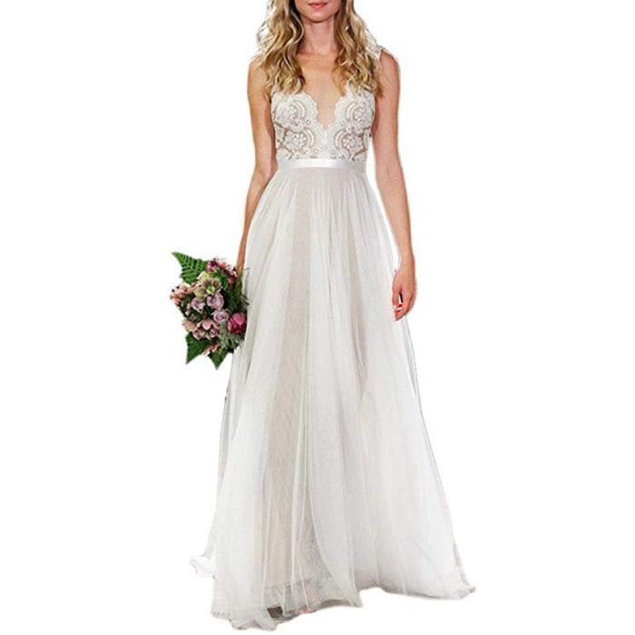 Blanc S europeen et americain robes de mariee 2020 nouveau paquet epaule maille robe de mariage floral modeles sexy gaze lege Violet Cdiscount Pret a Porter