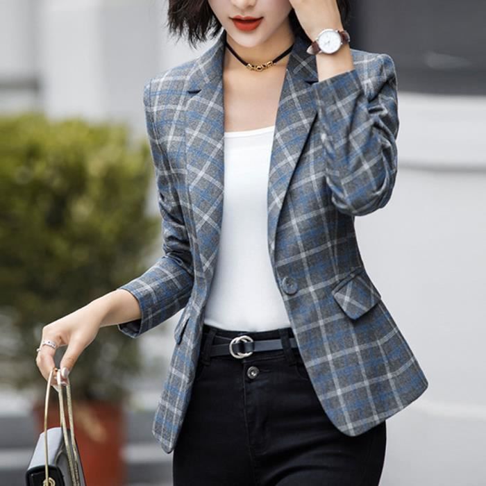 Blazer Femme Slim Blazer Formel Un Boutonnage Carreaux Manteaux