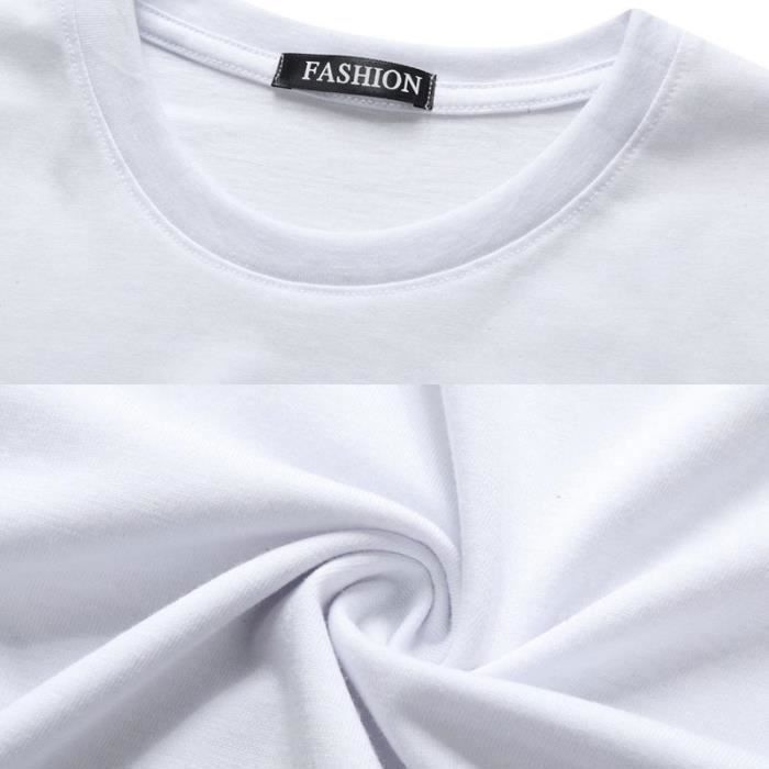 T-shirt Homme Col Rond Manches Courtes - Coupe Ample, 100% Polyester, Couleur Blanc Ou Noir, Style Décontracté été