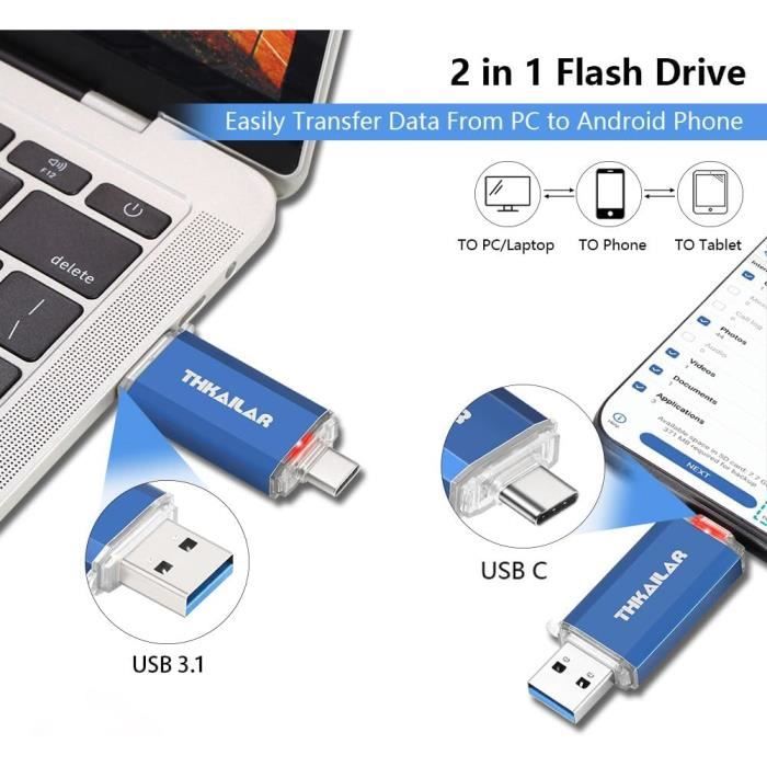 THKAILAR Clé USB 512Go, 2 in 1 USB C 3.1 Flash Drive Dual Cle USB Mémoire  Stick pour Smartphones/Samsung Téléphones/Ordinateur Portable/Tablettes/Mac  Pro/PC : : Informatique