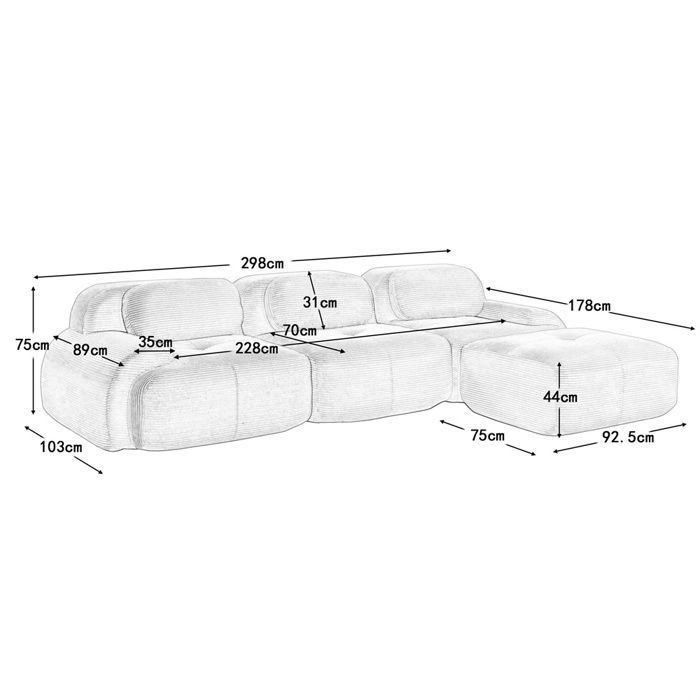 DRIPEX Canapé d'angle 3 Places modulaire,Canapé en velours côtelé avec ...